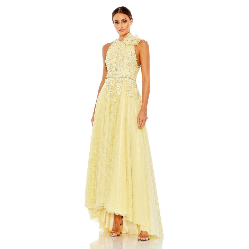 Mac Duggal Yellow Floral Evening Dress